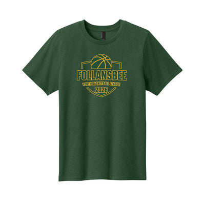Kids Follansbee Youth Basketball Tee - Green and Gold Logo