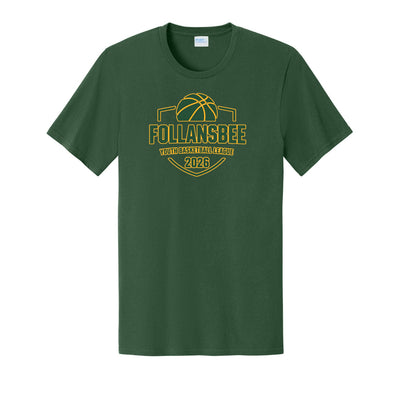 Adult Unisex Follansbee Youth Basketball Tee - Green and Gold Logo