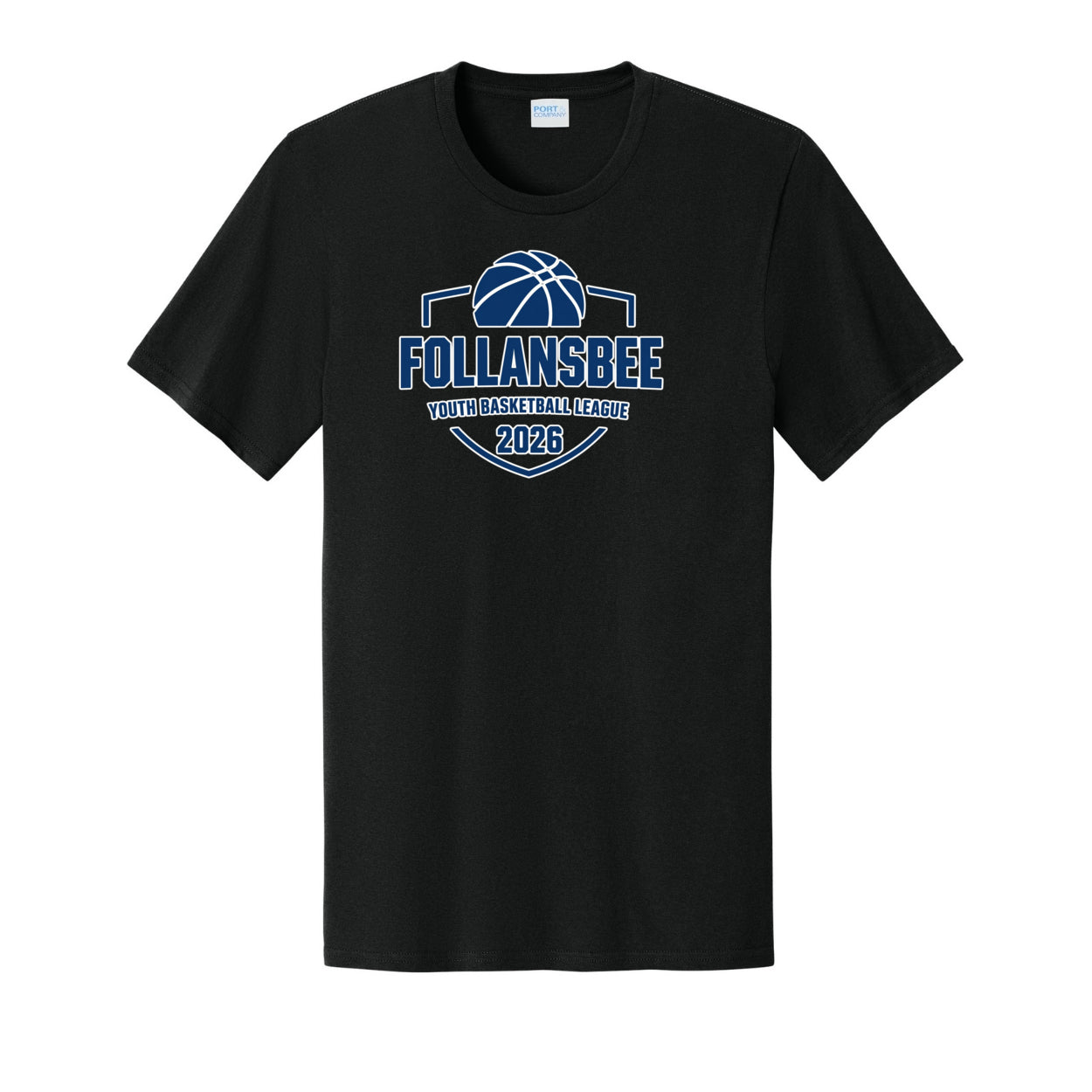 Adult Unisex Follansbee Youth Basketball Tee - Blue and White Logo