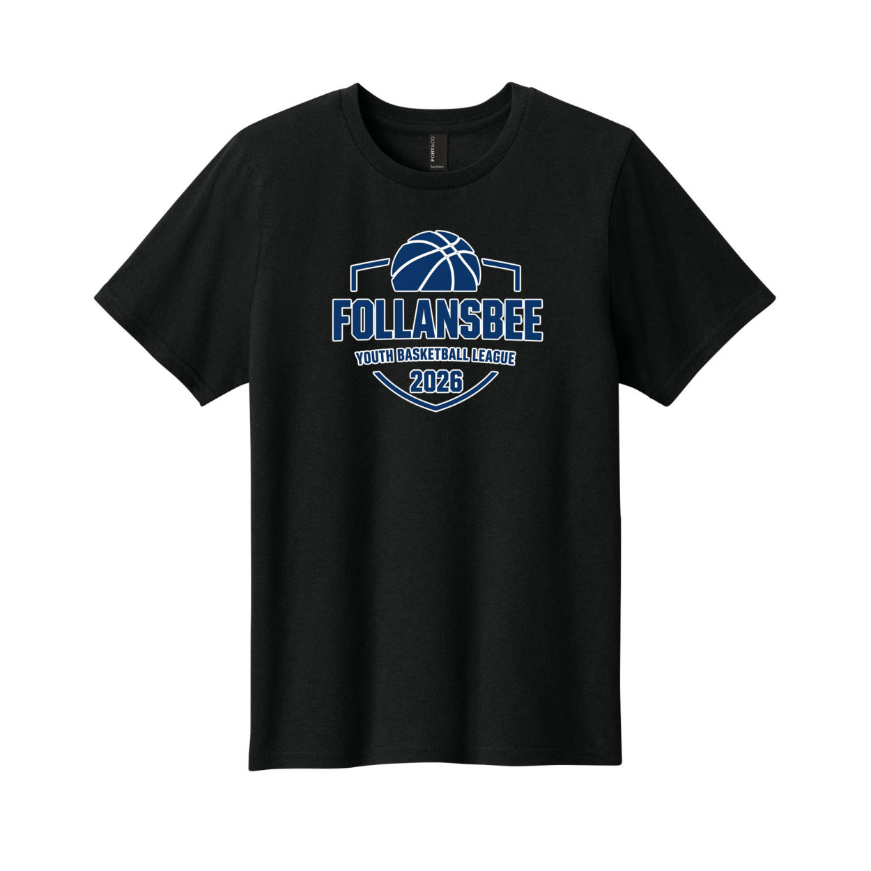 Kids Follansbee Youth Basketball Tee - Blue and White Logo