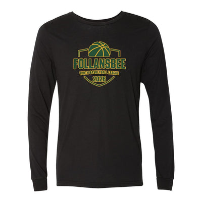 Adult Unisex Follansbee Youth Basketball Long Sleeve Tee - Green and Gold Logo
