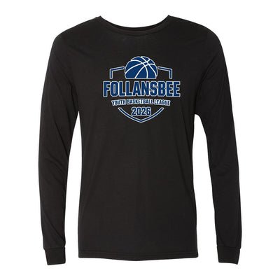 Adult Unisex Follansbee Youth Basketball Long Sleeve Tee - Blue and White Logo