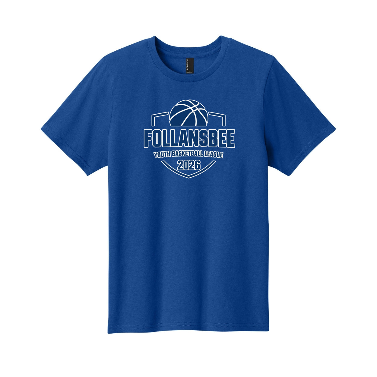 Kids Follansbee Youth Basketball Tee - Blue and White Logo