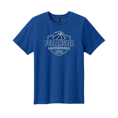 Kids Follansbee Youth Basketball Tee - Blue and White Logo