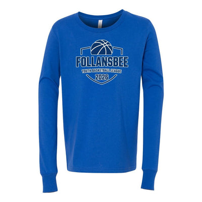 Kids Follansbee Youth Basketball Long Sleeve Tee - Blue and White Logo