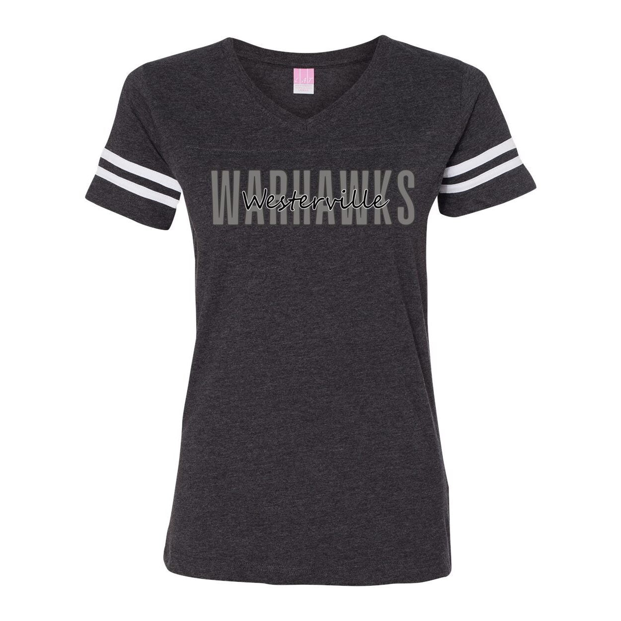 Women's Westerville Central Warhawks Spirit Script Graphic Football V-Neck Jersey Tee