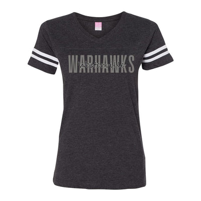 Women's Westerville Central Warhawks Spirit Script Graphic Football V-Neck Jersey Tee