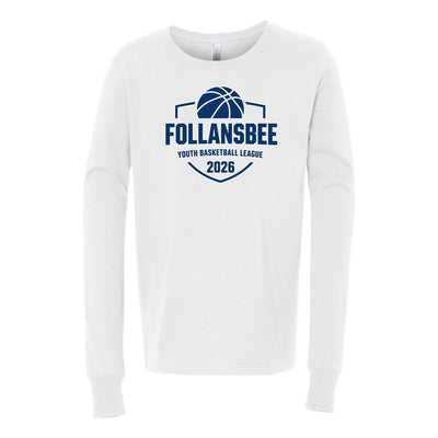 Kids Follansbee Youth Basketball Long Sleeve Tee - Blue and White Logo