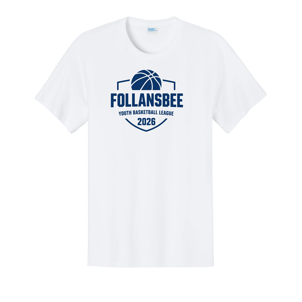 Adult Unisex Follansbee Youth Basketball Tee - Blue and White Logo