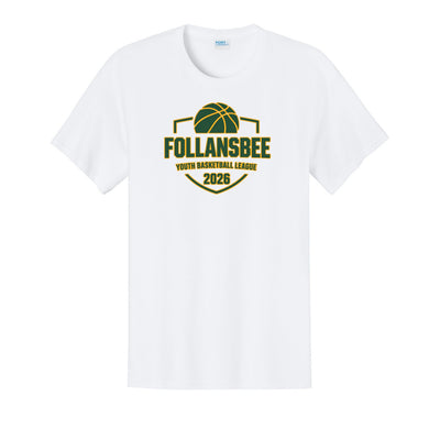 Adult Unisex Follansbee Youth Basketball Tee - Green and Gold Logo