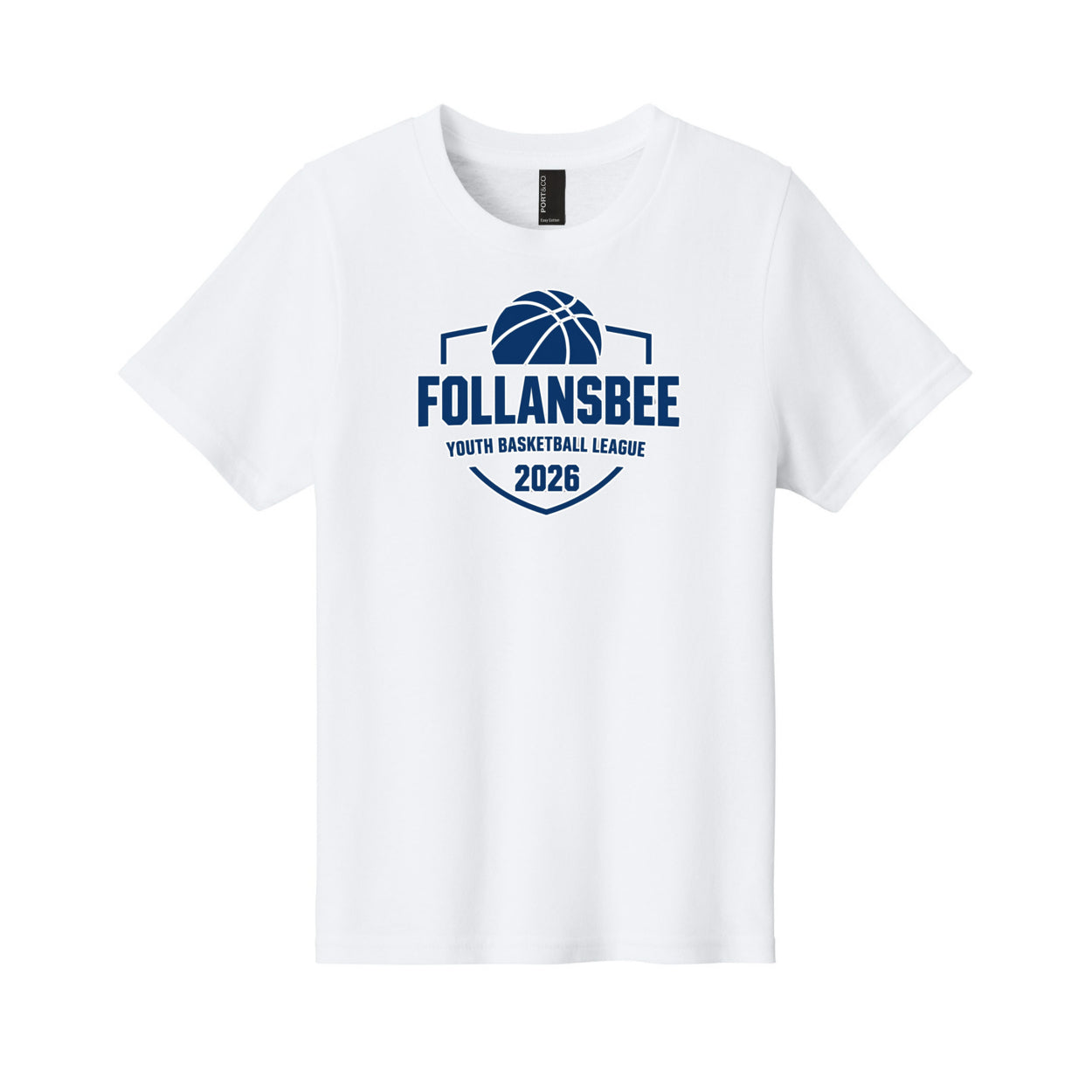 Kids Follansbee Youth Basketball Tee - Blue and White Logo