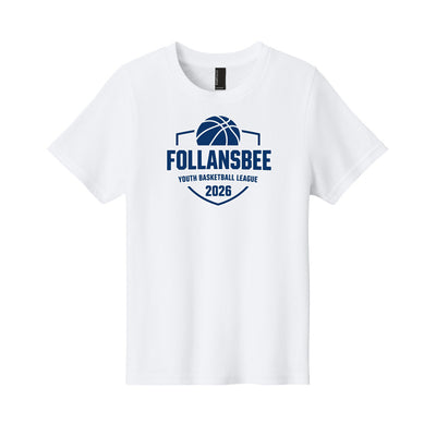 Kids Follansbee Youth Basketball Tee - Blue and White Logo