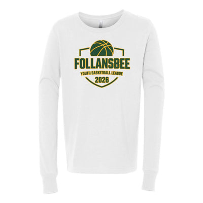 Kids Follansbee Youth Basketball Long Sleeve Tee - Green and Gold Logo