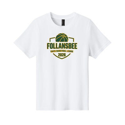 Kids Follansbee Youth Basketball Tee - Green and Gold Logo