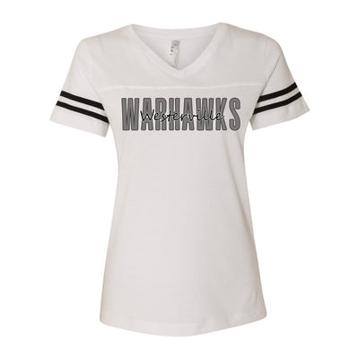 Women's Westerville Central Warhawks Spirit Script Graphic Football V-Neck Jersey Tee