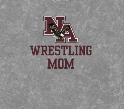 Women's Wrestling Mom Classic Logo Mineral Wash Short Sleeve Graphic Tee - New Albany Eagles