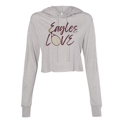 Women's Super Soft Tennis Heart Graphic Long Sleeve Cropped Hooded Tee - New Albany Eagles