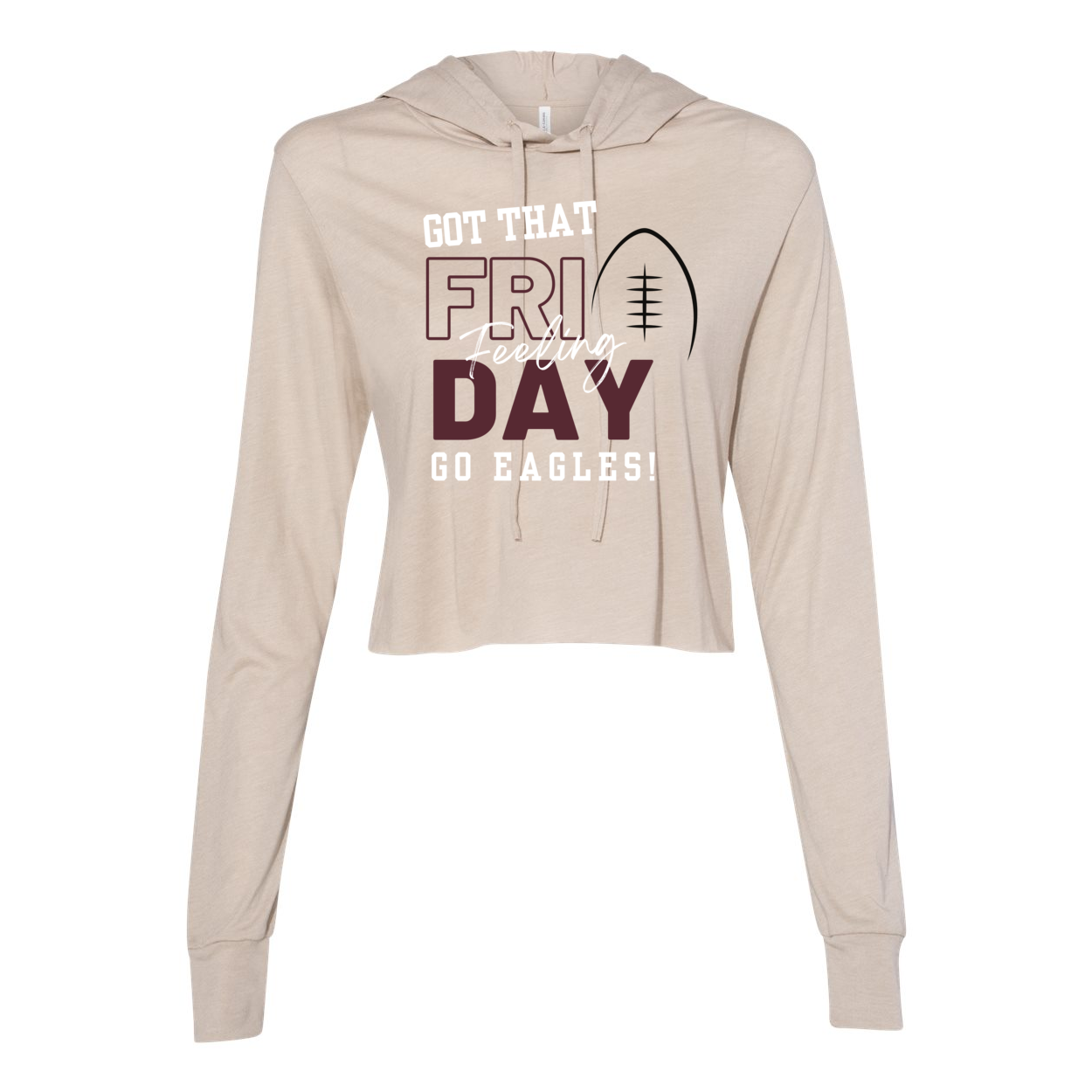 Women’s Super Soft Cropped Football Friday Feeling Long Sleeve Hooded Tee - New Albany Eagles