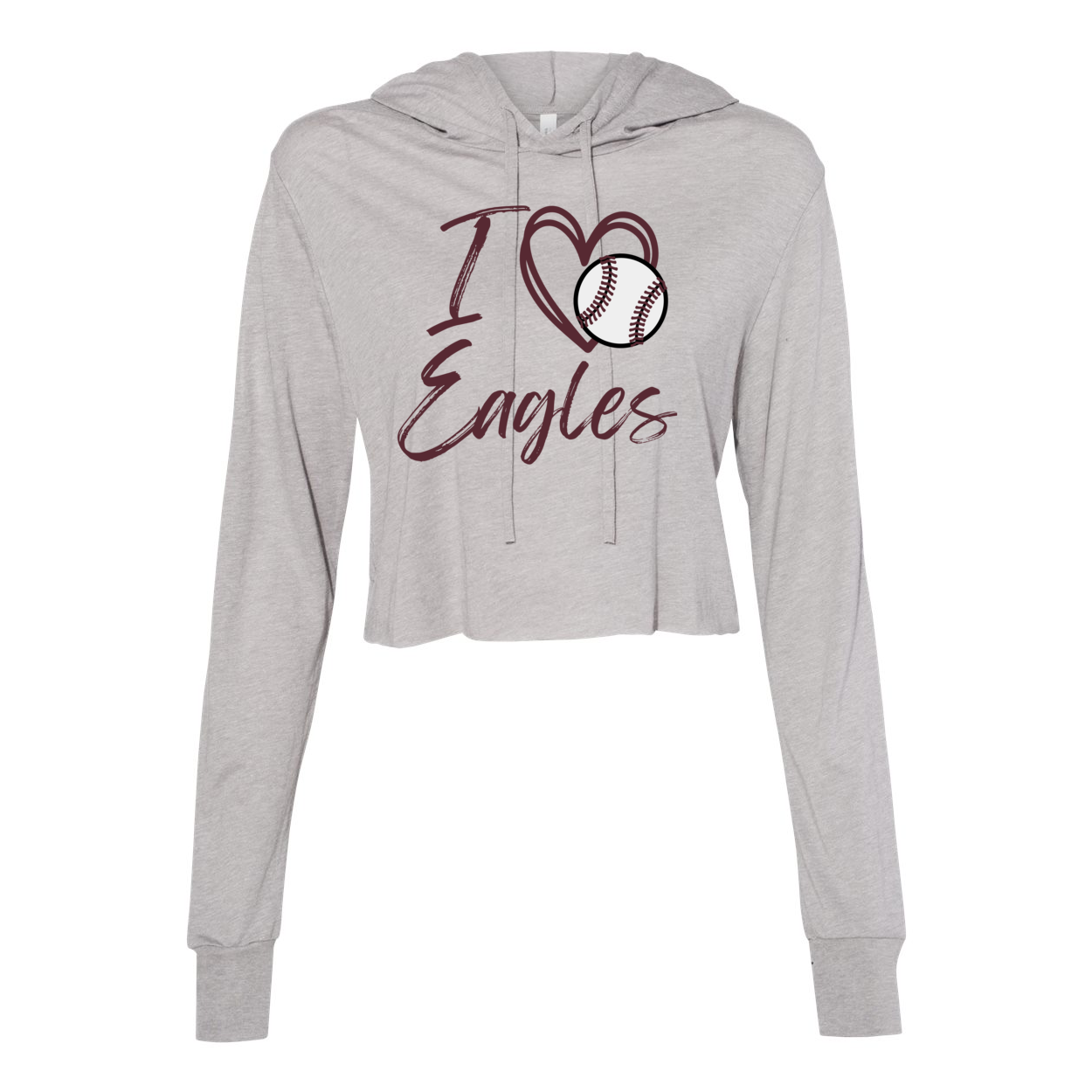 Women’s Super Soft Cropped Baseball Love Long Sleeve Hooded Tee - New Albany Eagles