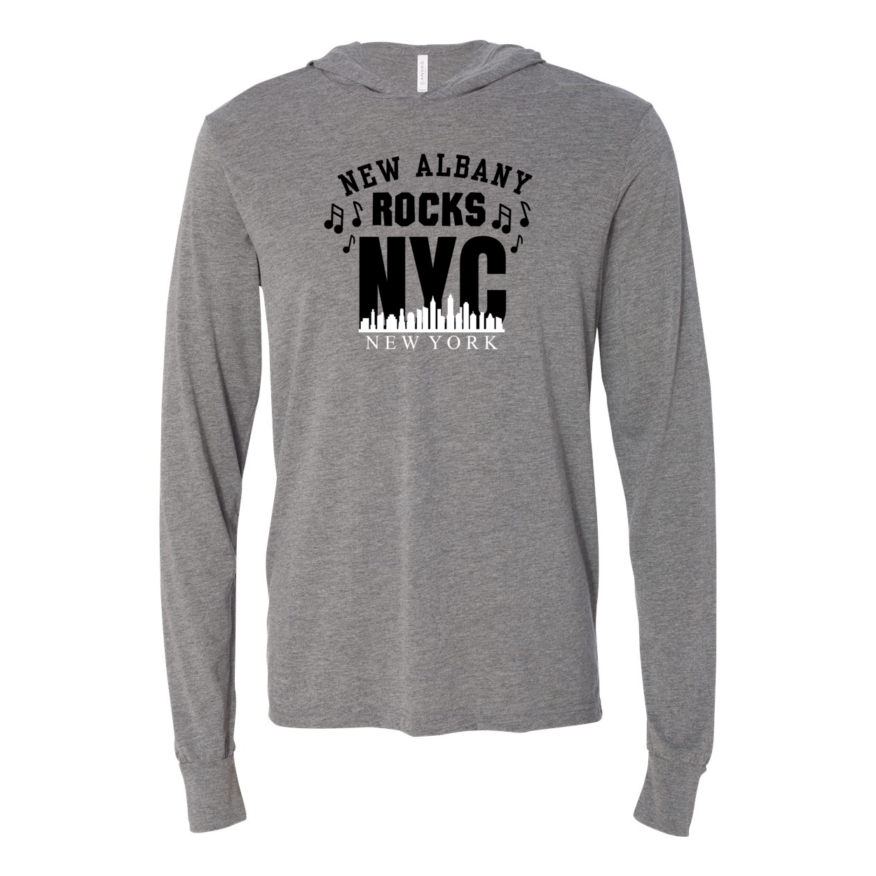 Adult Unisex Super Soft Rock NYC Graphic Long Sleeve Hooded Tee - New Albany Eagles