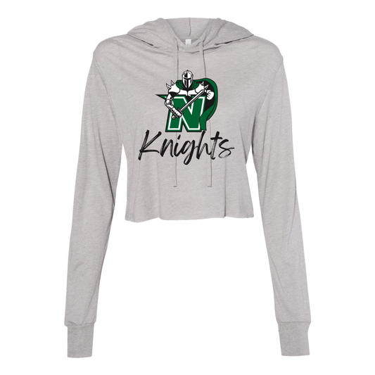 Women’s Super Soft Cropped Script Logo Long Sleeve Hooded Tee - Nordonia Knights