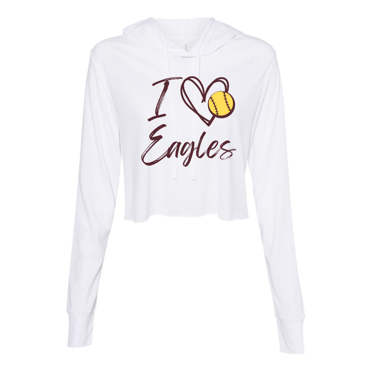 Women’s Super Soft Cropped Softball Love Long Sleeve Hooded Tee - New Albany Eagles