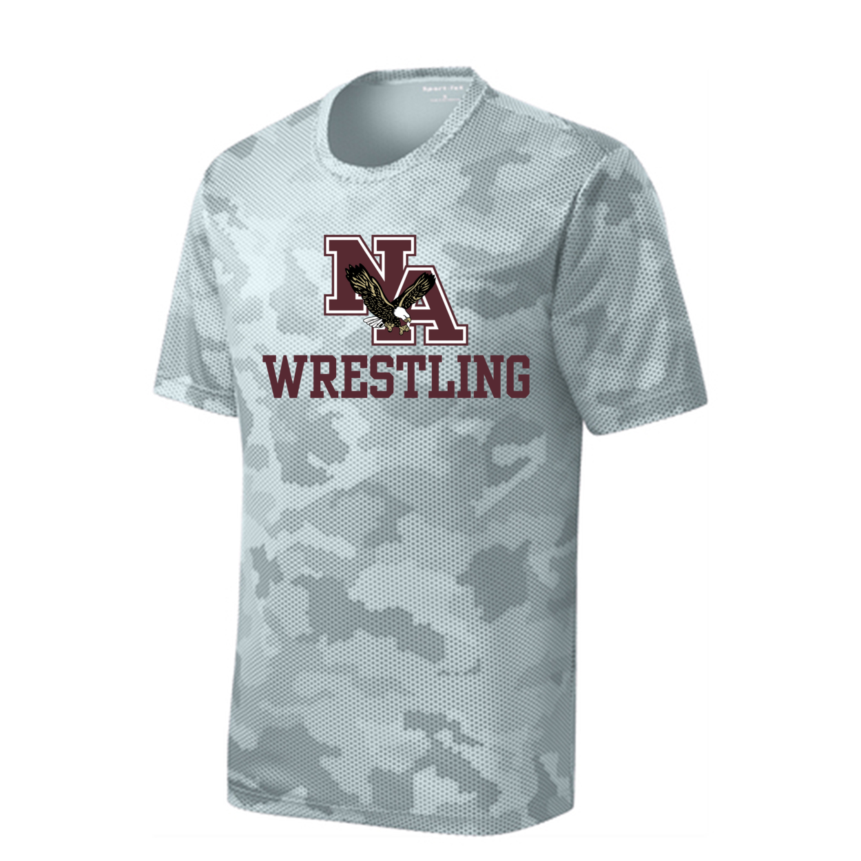 Youth Camo Wrestling Logo Competitor Performance Short Sleeve Graphic Tee - New Albany Eagles