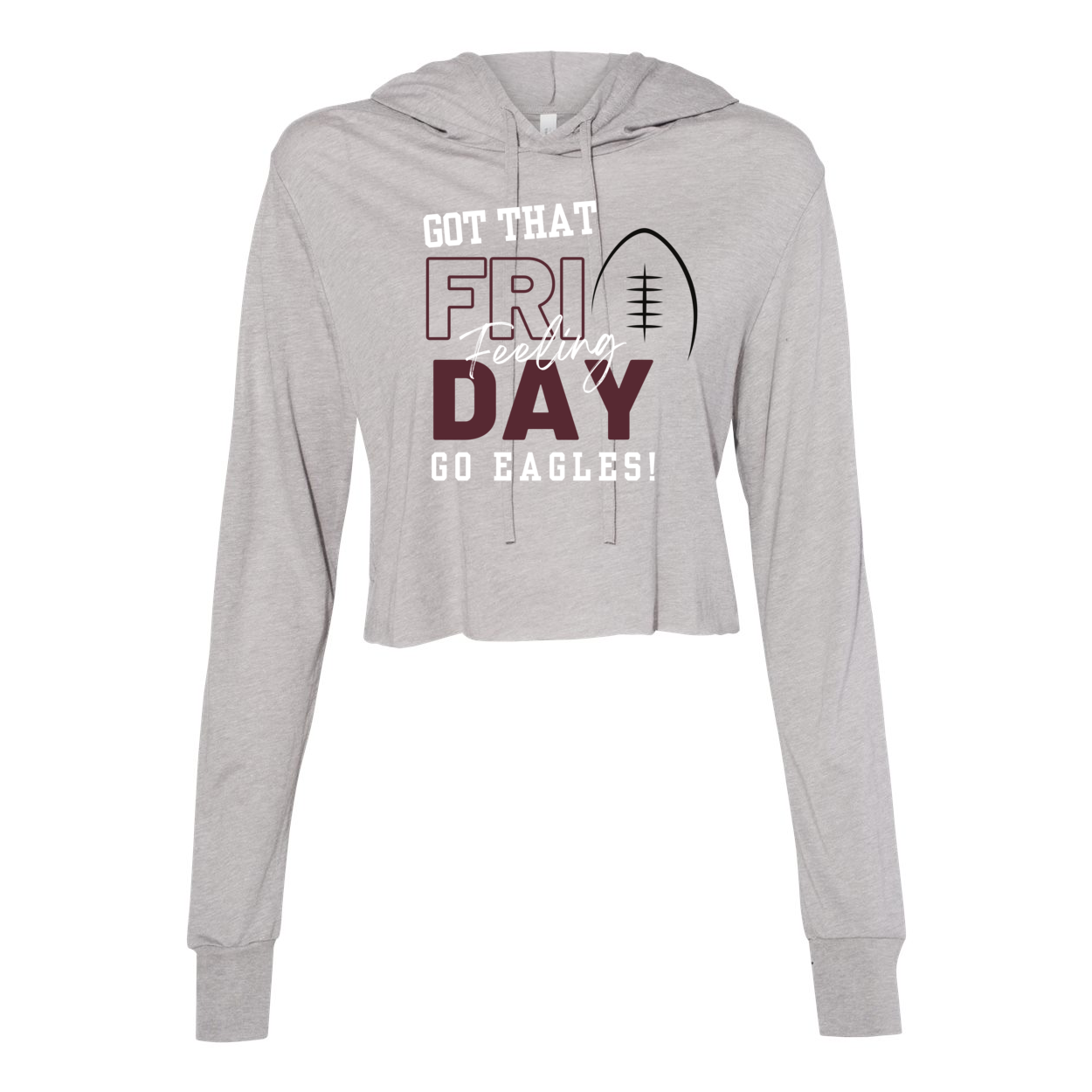 Women’s Super Soft Cropped Football Friday Feeling Long Sleeve Hooded Tee - New Albany Eagles