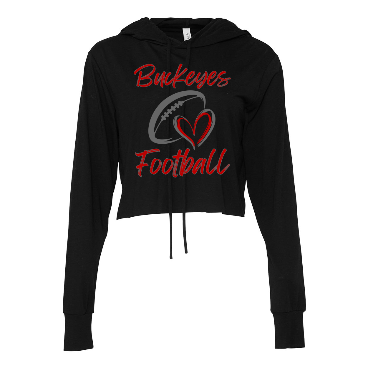 Women’s Heart Buckeyes Football Graphic Super Soft Cropped Long Sleeve Hooded Tee