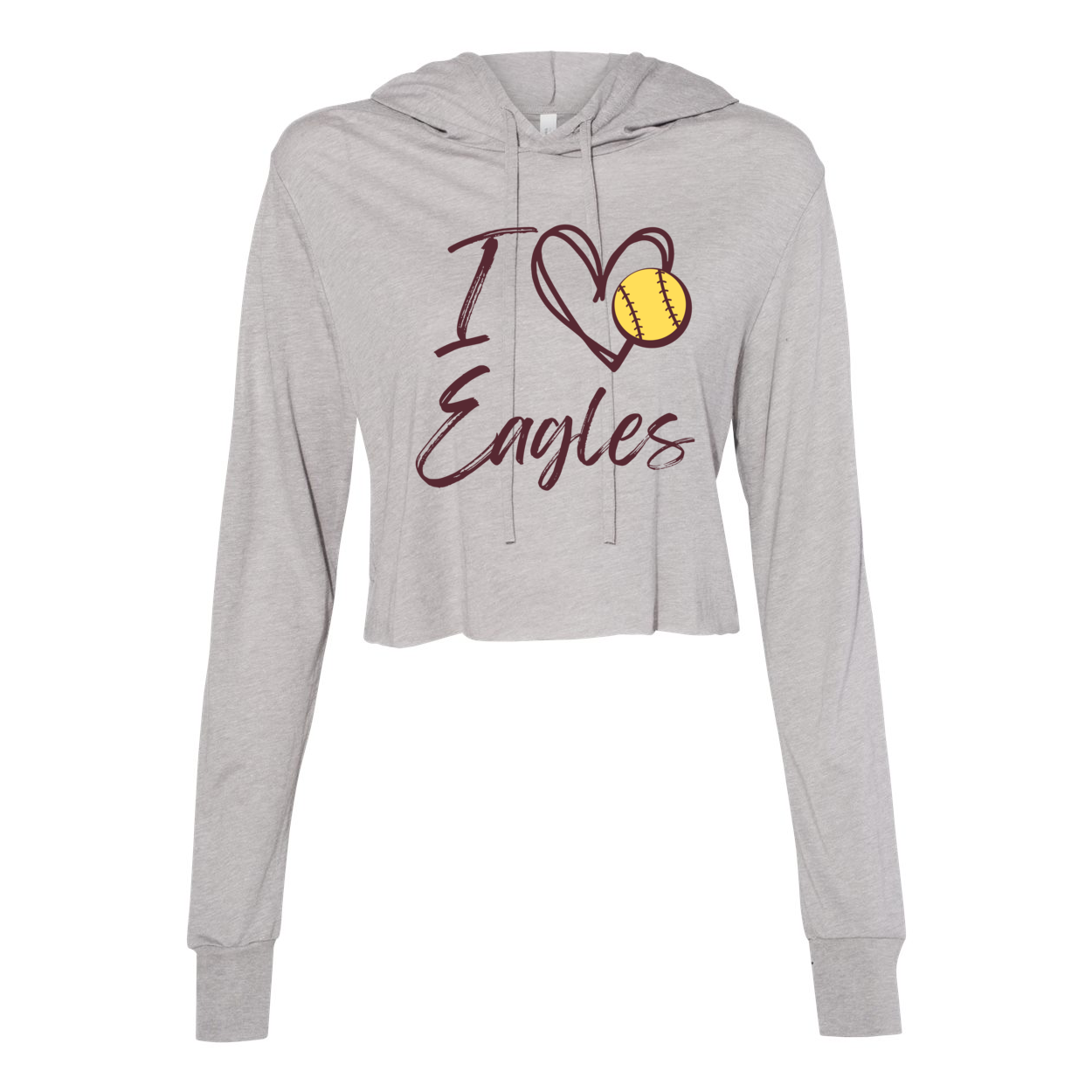 Women’s Super Soft Cropped Softball Love Long Sleeve Hooded Tee - New Albany Eagles