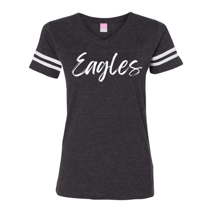 Women's Team Spirit Script Logo Short Sleeve Graphic Football Ringer Tee - New Albany Eagles