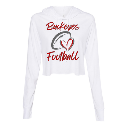 Women’s Heart Buckeyes Football Graphic Super Soft Cropped Long Sleeve Hooded Tee