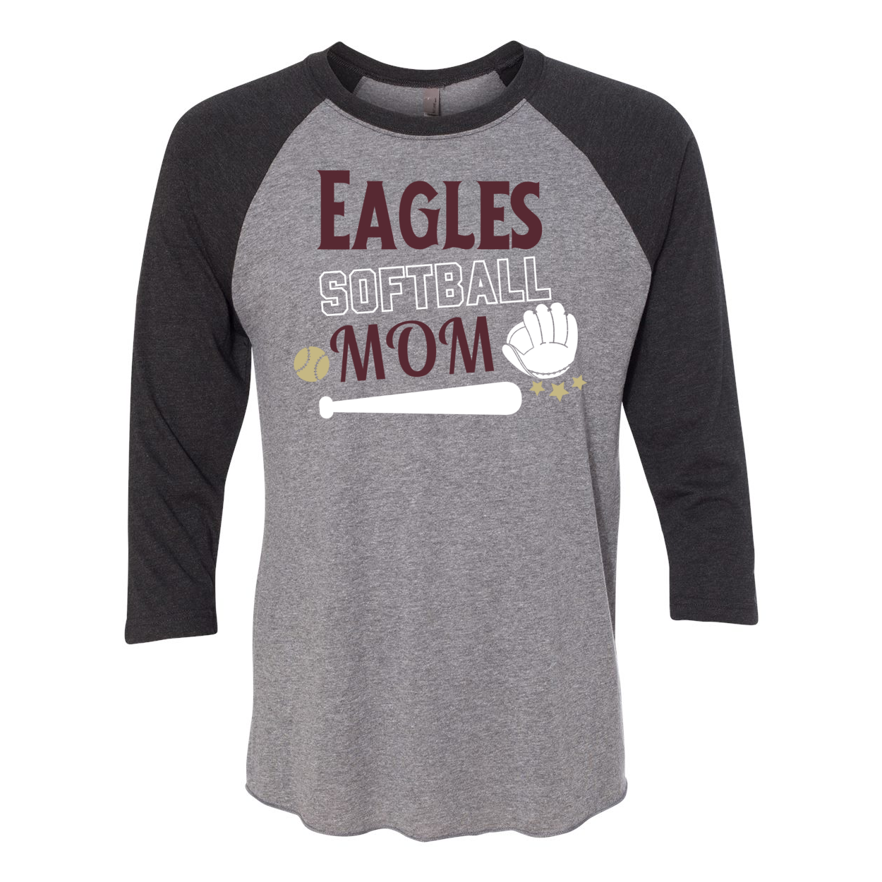Women's Super Soft Softball Mom Three-Quarter Sleeve Baseball Raglan Tee - New Albany Eagles