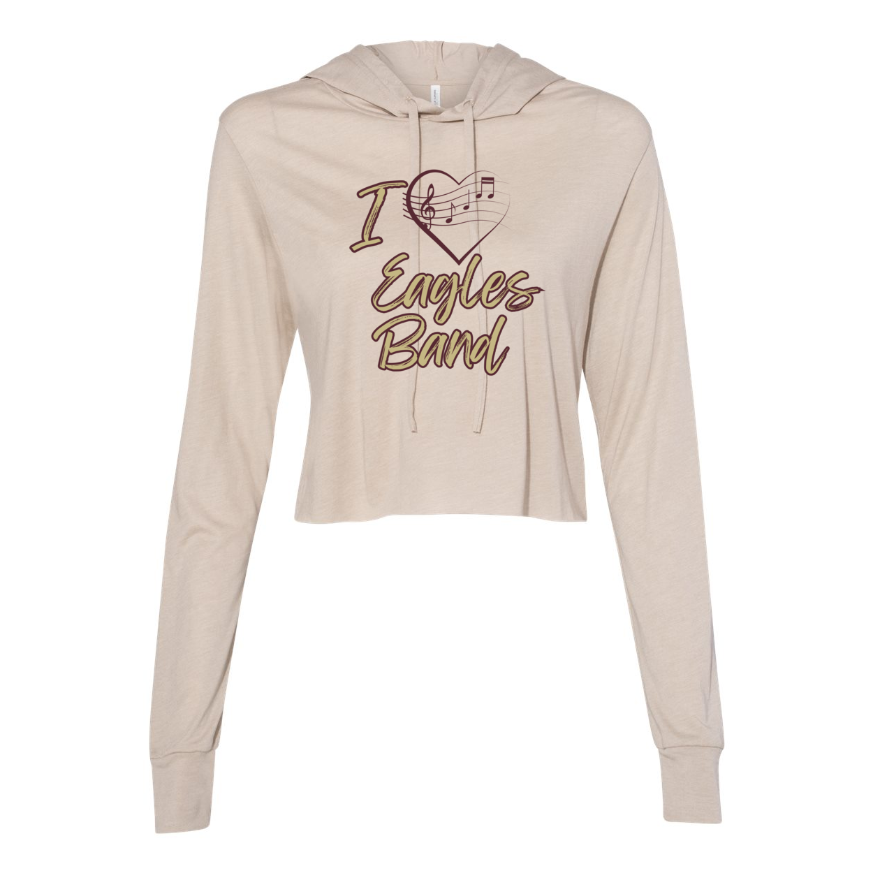 Women's Super Soft Band Heart Graphic Long Sleeve Cropped Hooded Tee - New Albany Eagles
