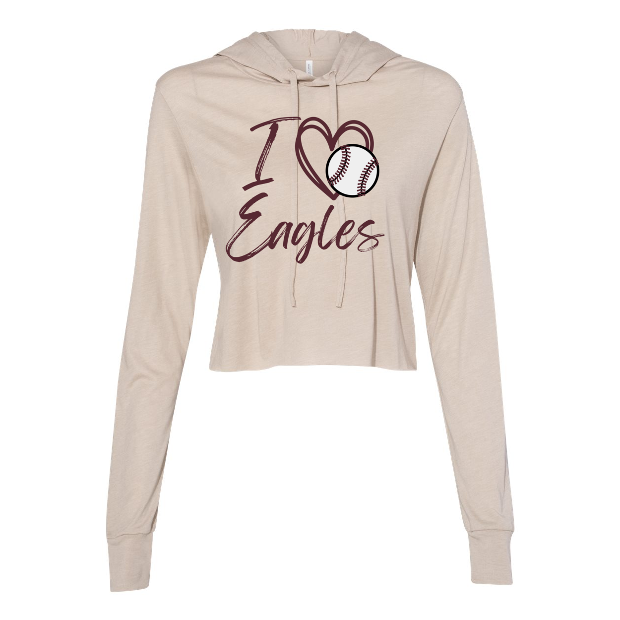 Women’s Super Soft Cropped Baseball Love Long Sleeve Hooded Tee - New Albany Eagles