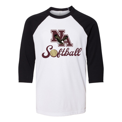 Youth Softball Logo Three-Quarter Sleeve Baseball Raglan Tee - New Albany Eagles