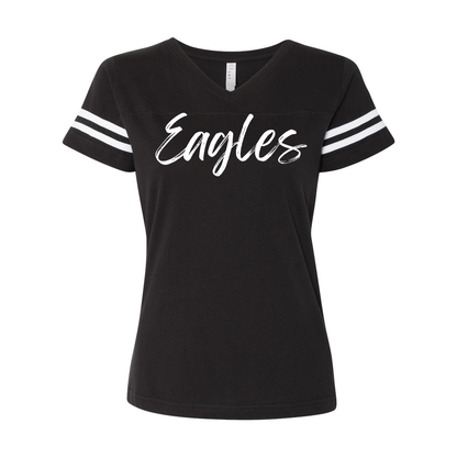 Women's Team Spirit Script Logo Short Sleeve Graphic Football Ringer Tee - New Albany Eagles