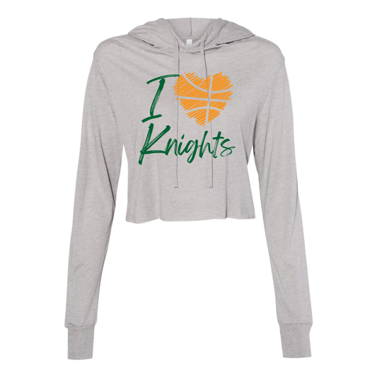 Women’s Super Soft Cropped Basketball Love Long Sleeve Hooded Tee - Nordonia Knights